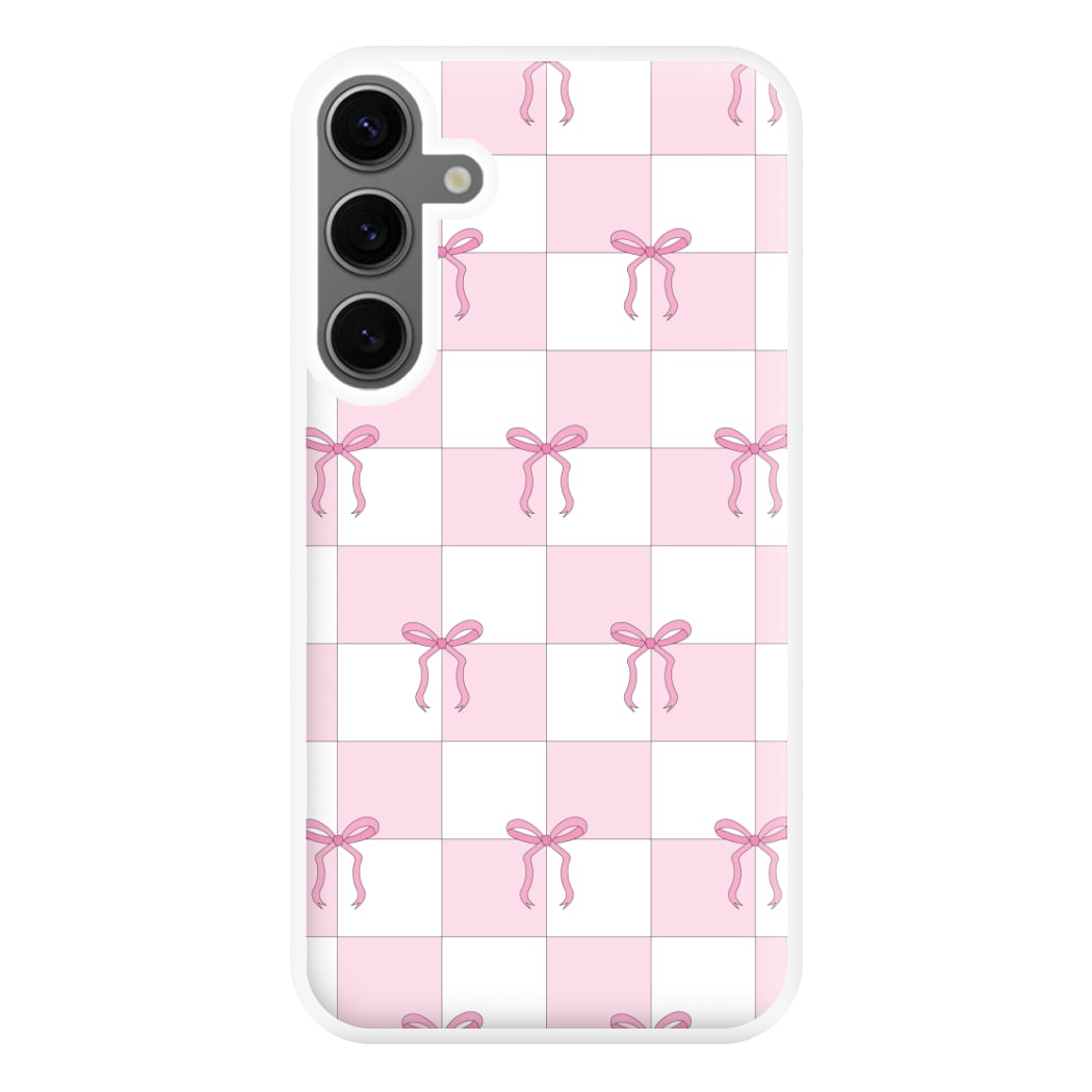 Checkered Pink Coquette Bows  Phone Case for Galaxy S24FE