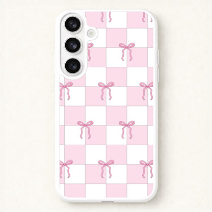 Checkered Pink Coquette Bows Phone Case for Galaxy S26