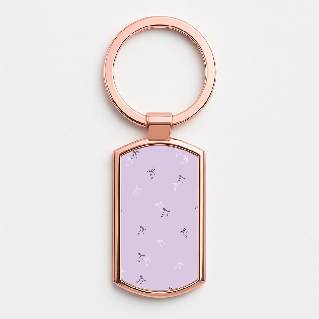 Coquette Mini Bows Pattern Purple Rose Gold Keyring