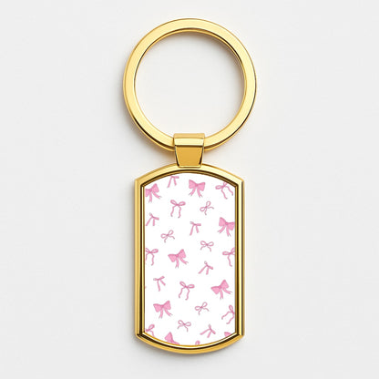 Coquette Variety Pink Bows Pattern Gold Keyring