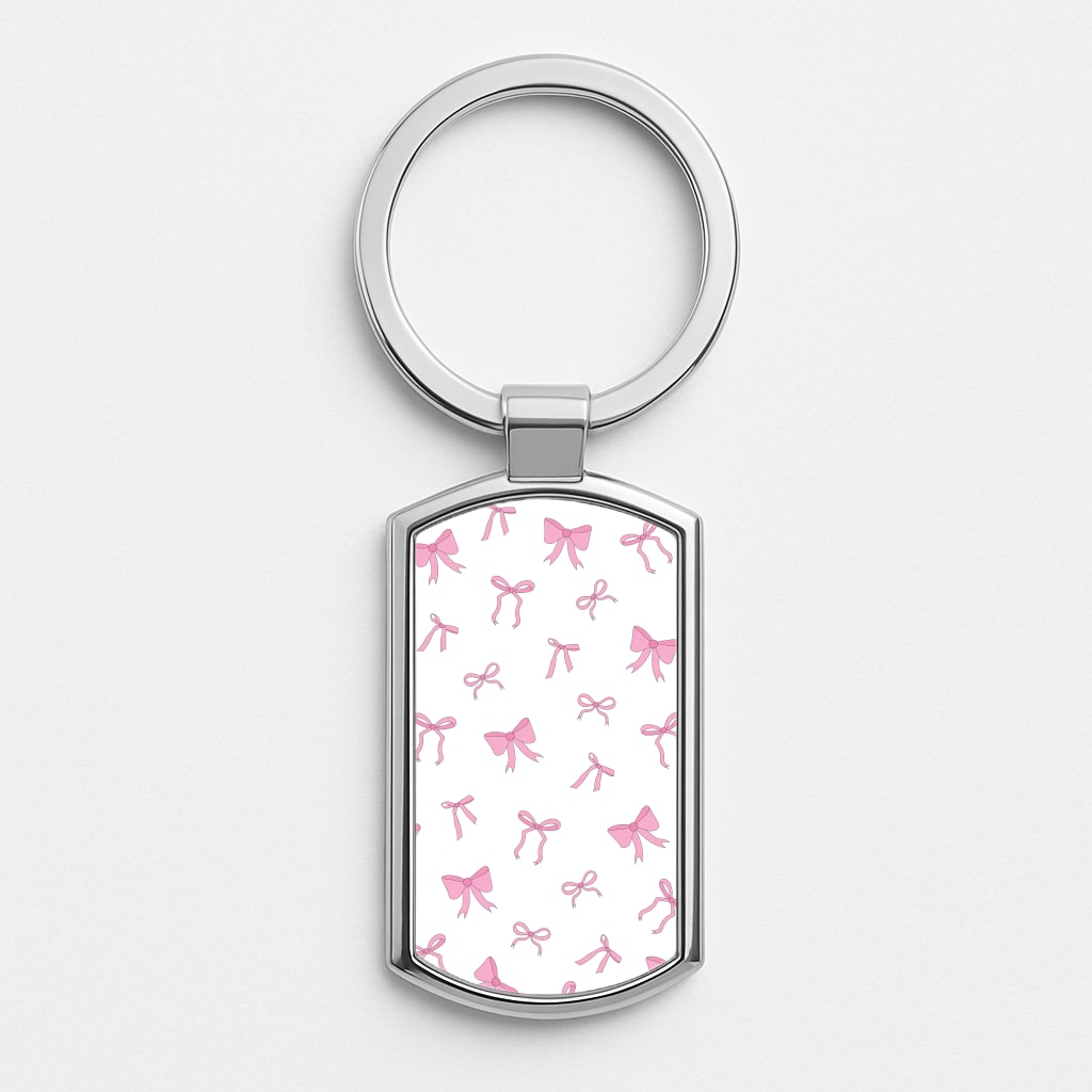 Coquette Variety Pink Bows Pattern Silver Keyring