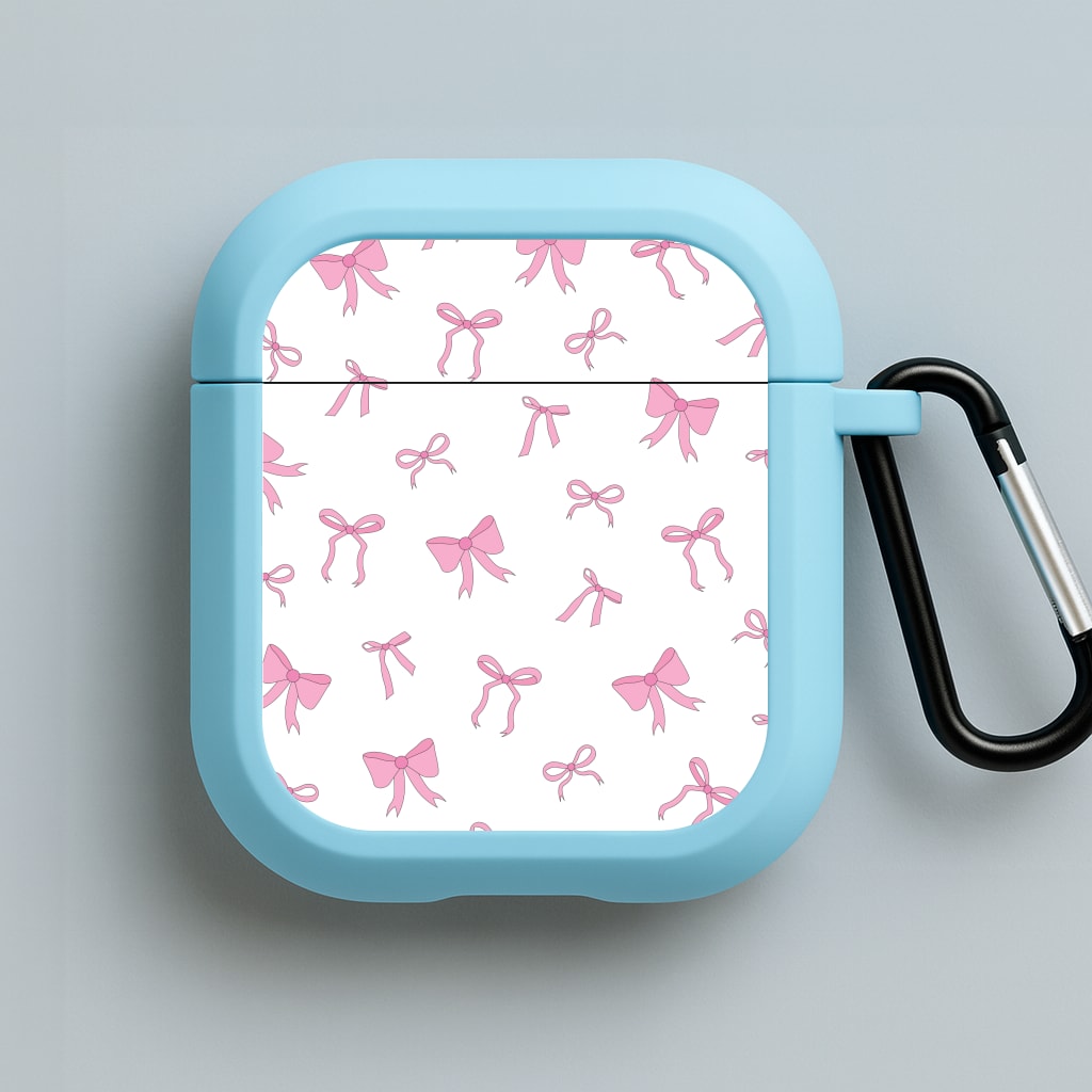 Coquette Variety Pink Bows Pattern Blue AirPods Case
