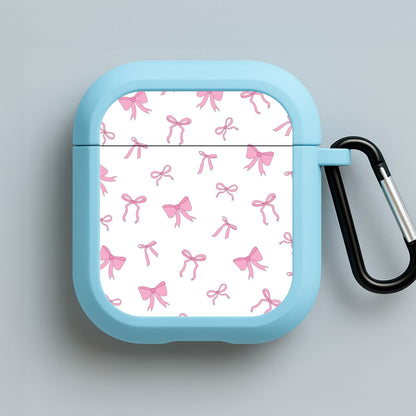 Coquette Variety Pink Bows Pattern Blue AirPods Case