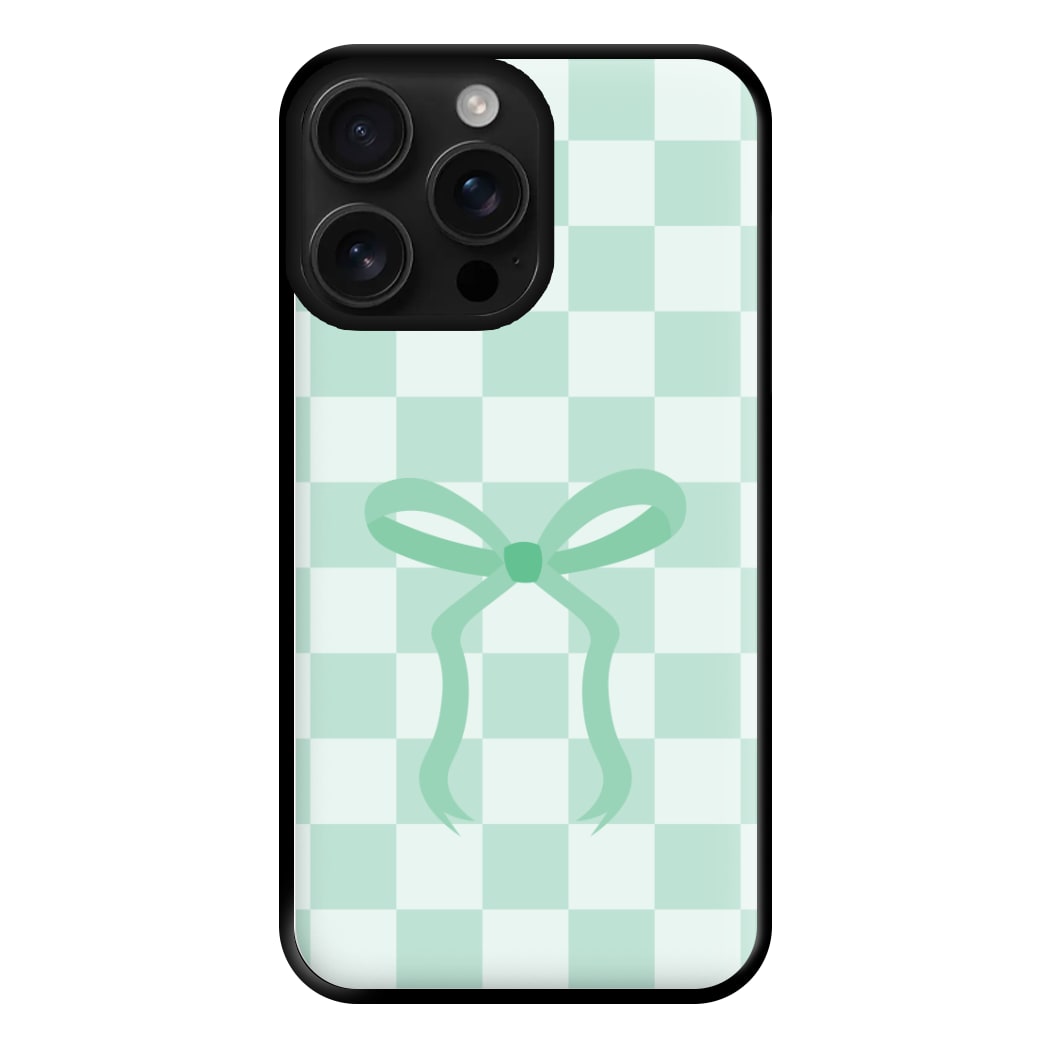 Checkered Coquette Bow Cyan Phone Case