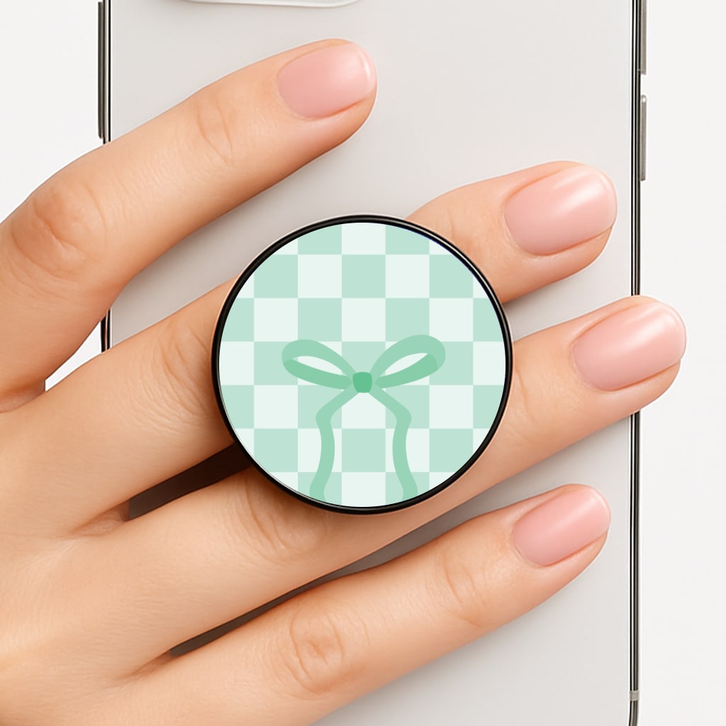 Checkered Coquette Bow Cyan FunGrip