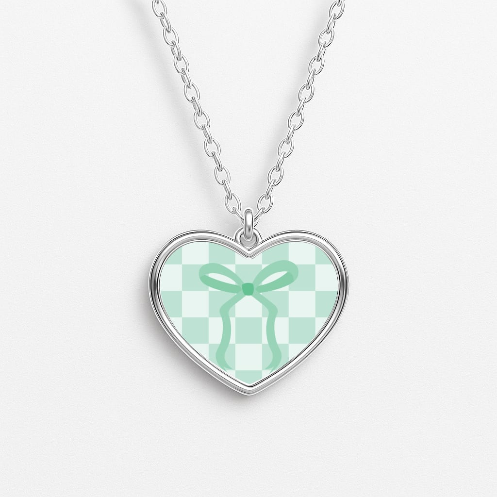 Checkered Coquette Bow Cyan Necklace