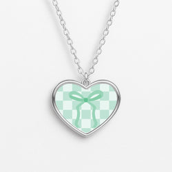Checkered Coquette Bow Cyan Necklace
