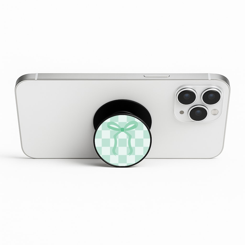 Checkered Coquette Bow Cyan FunGrip