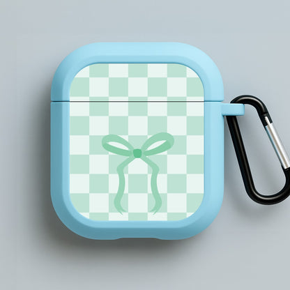 Checkered Coquette Bow Cyan Blue AirPods Case