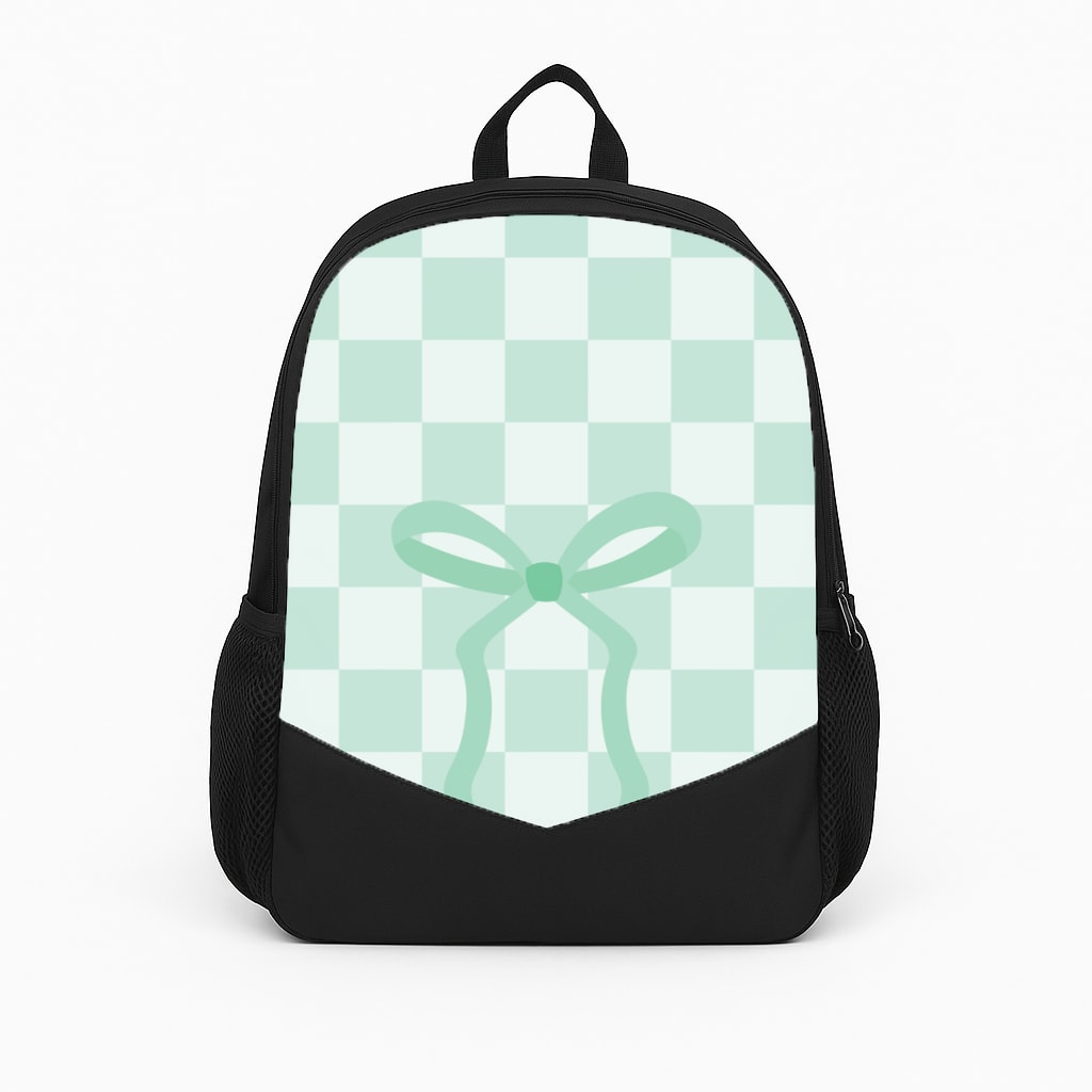 Checkered Coquette Bow Cyan Backpack