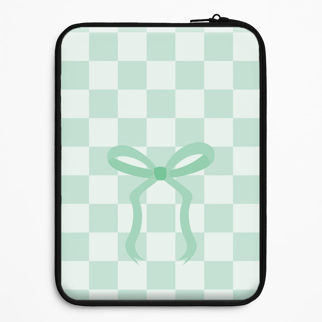 Checkered Coquette Bow Cyan Laptop Sleeve