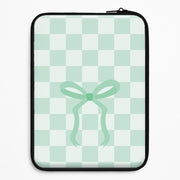 Checkered Coquette Bow Cyan Laptop Sleeve 1