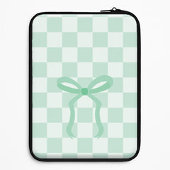 Checkered Coquette Bow Cyan Laptop Sleeve