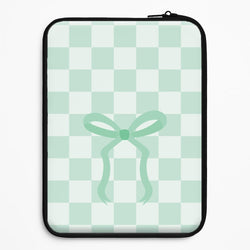 Checkered Coquette Bow Cyan Universal Laptop Sleeve