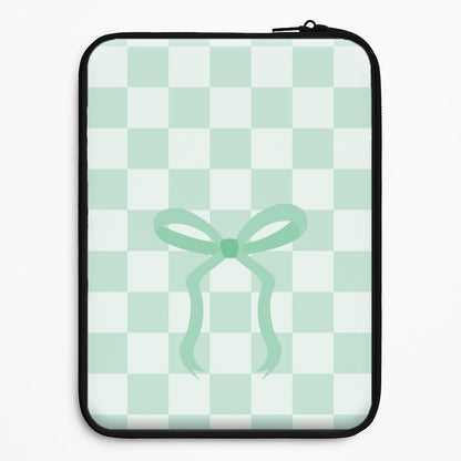 Checkered Coquette Bow Cyan Universal Laptop Sleeve