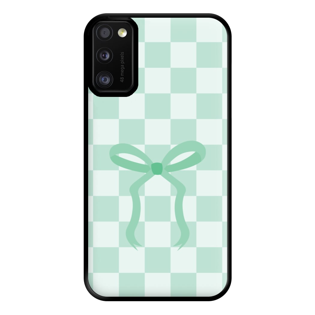 Checkered Coquette Bow Cyan Phone Case for Galaxy A41
