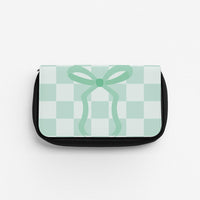 Checkered Coquette Bow Cyan Pencil Case