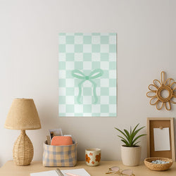 Checkered Coquette Bow Cyan Art Print