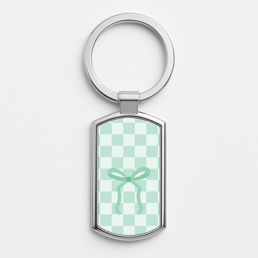 Checkered Coquette Bow Cyan Luxury Keyring