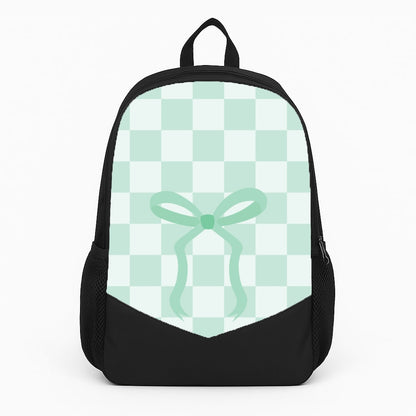 Checkered Coquette Bow Cyan Large Backpack