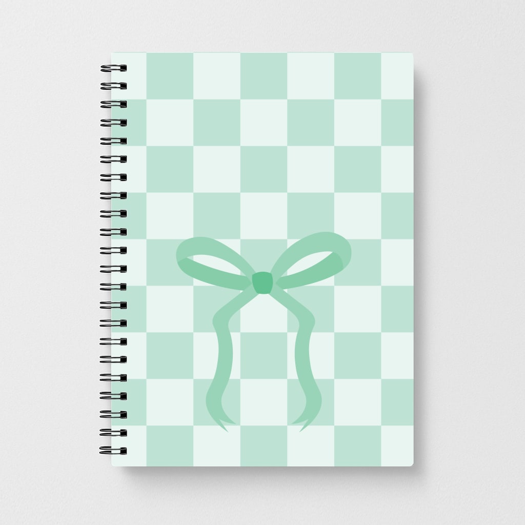 Checkered Coquette Bow Cyan Notebook