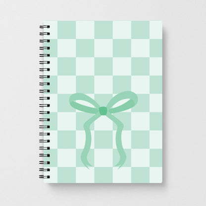 Checkered Coquette Bow Cyan Notebook