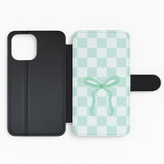 Checkered Coquette Bow Cyan Flip / Wallet Phone Case 2