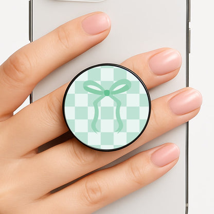 Checkered Coquette Bow Cyan FunGrip
