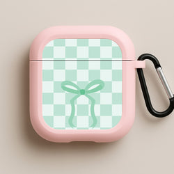 Checkered Coquette Bow Cyan Pink AirPods Case