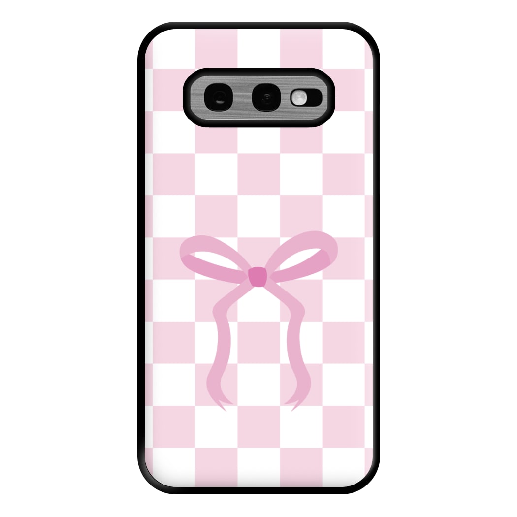 Checkered Coquette Bow Pink Phone Case for Galaxy S10e