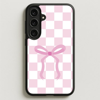 Checkered Coquette Bow Pink Phone Case for Galaxy S25FE