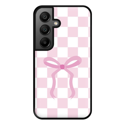 Checkered Coquette Bow Pink Phone Case for Galaxy A56