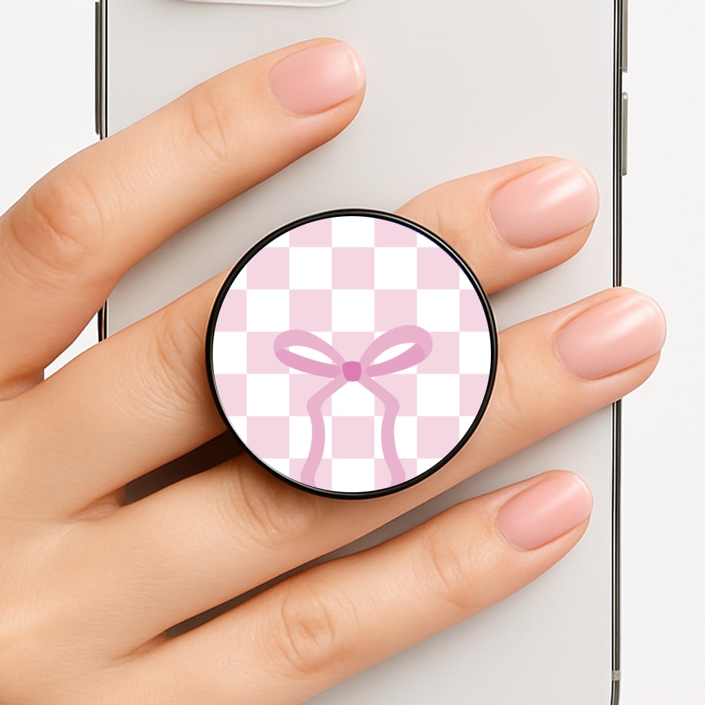 Checkered Coquette Bow Pink FunGrip