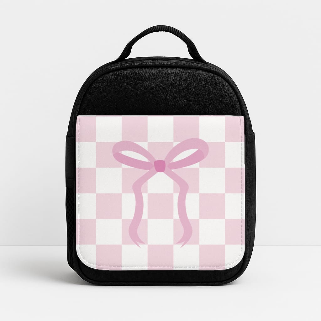 Checkered Coquette Bow Pink Lunchbox