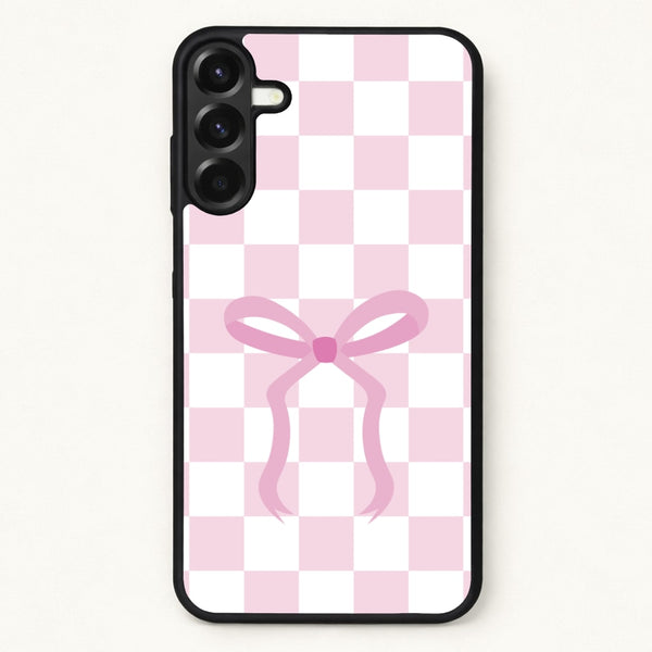 Checkered Coquette Bow Pink Phone Case for Galaxy A37