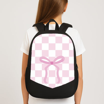 Checkered Coquette Bow Pink Large School Bag