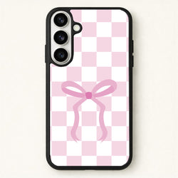 Checkered Coquette Bow Pink Phone Case for Galaxy S26 Plus