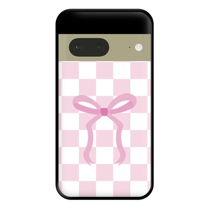 Checkered Coquette Bow Pink Phone Case for Google Pixel 7a