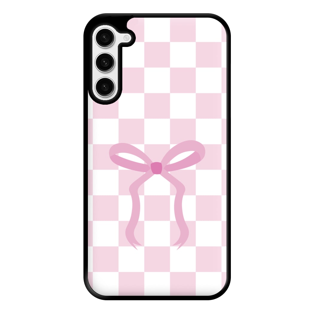 Checkered Coquette Bow Pink Phone Case for Galaxy S23 Plus