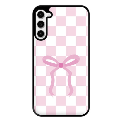 Checkered Coquette Bow Pink Phone Case for Galaxy S23 Plus