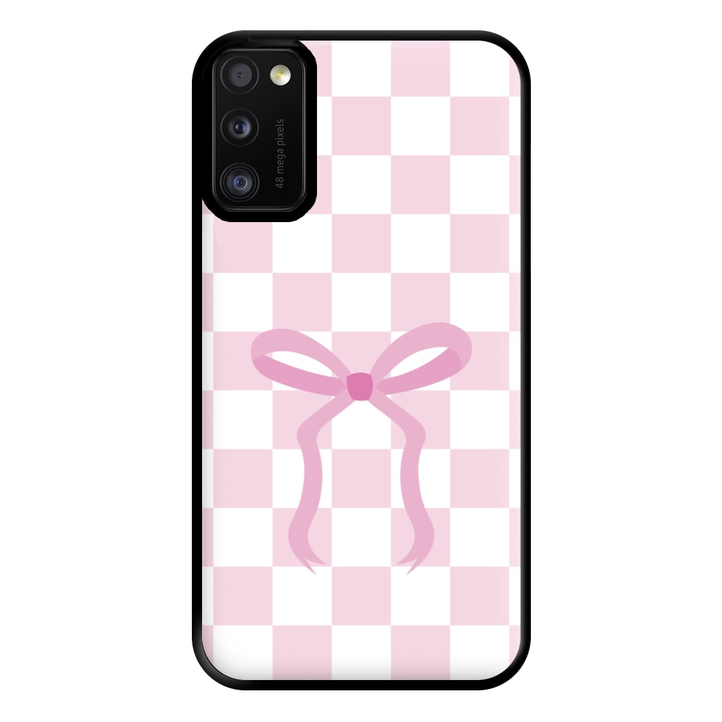 Checkered Coquette Bow Pink Phone Case for Galaxy A41