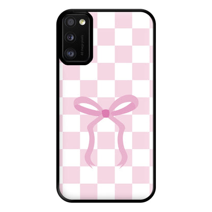 Checkered Coquette Bow Pink Phone Case for Galaxy A41