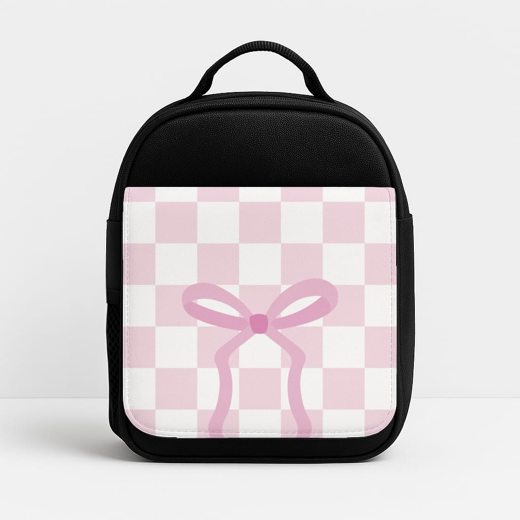 Checkered Coquette Bow Pink Lunchbox