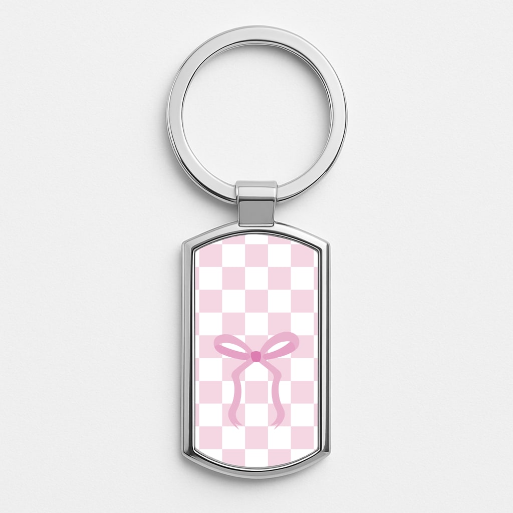Checkered Coquette Bow Pink Luxury Keyring