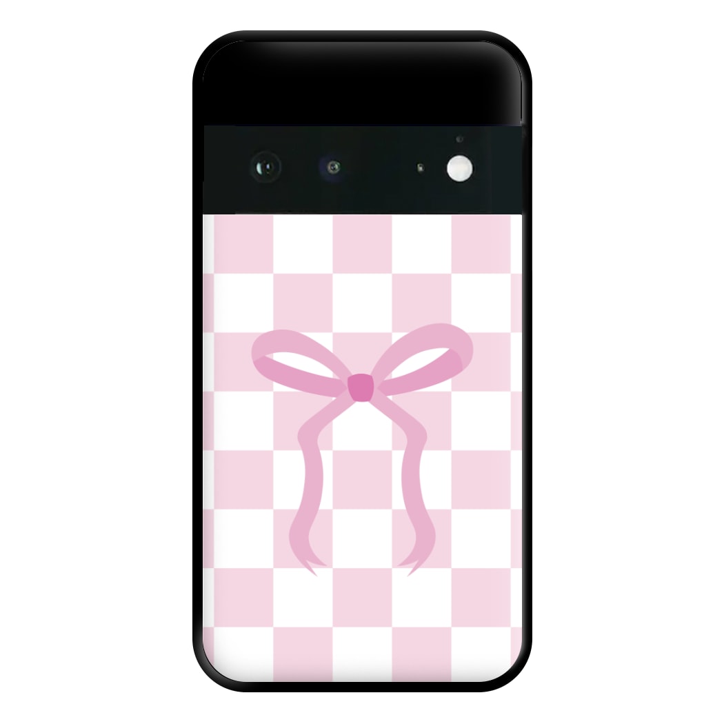 Checkered Coquette Bow Pink Phone Case for Google Pixel 6a