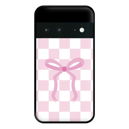 Checkered Coquette Bow Pink Phone Case for Google Pixel 6a