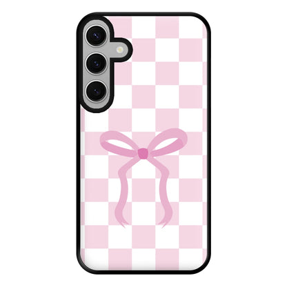 Checkered Coquette Bow Pink Phone Case for Galaxy S24FE