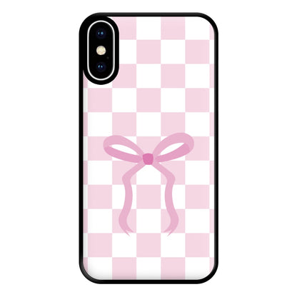 Checkered Coquette Bow Pink Phone Case for iPhone XS Max