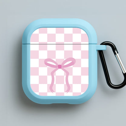 Checkered Coquette Bow Pink Blue AirPods Case