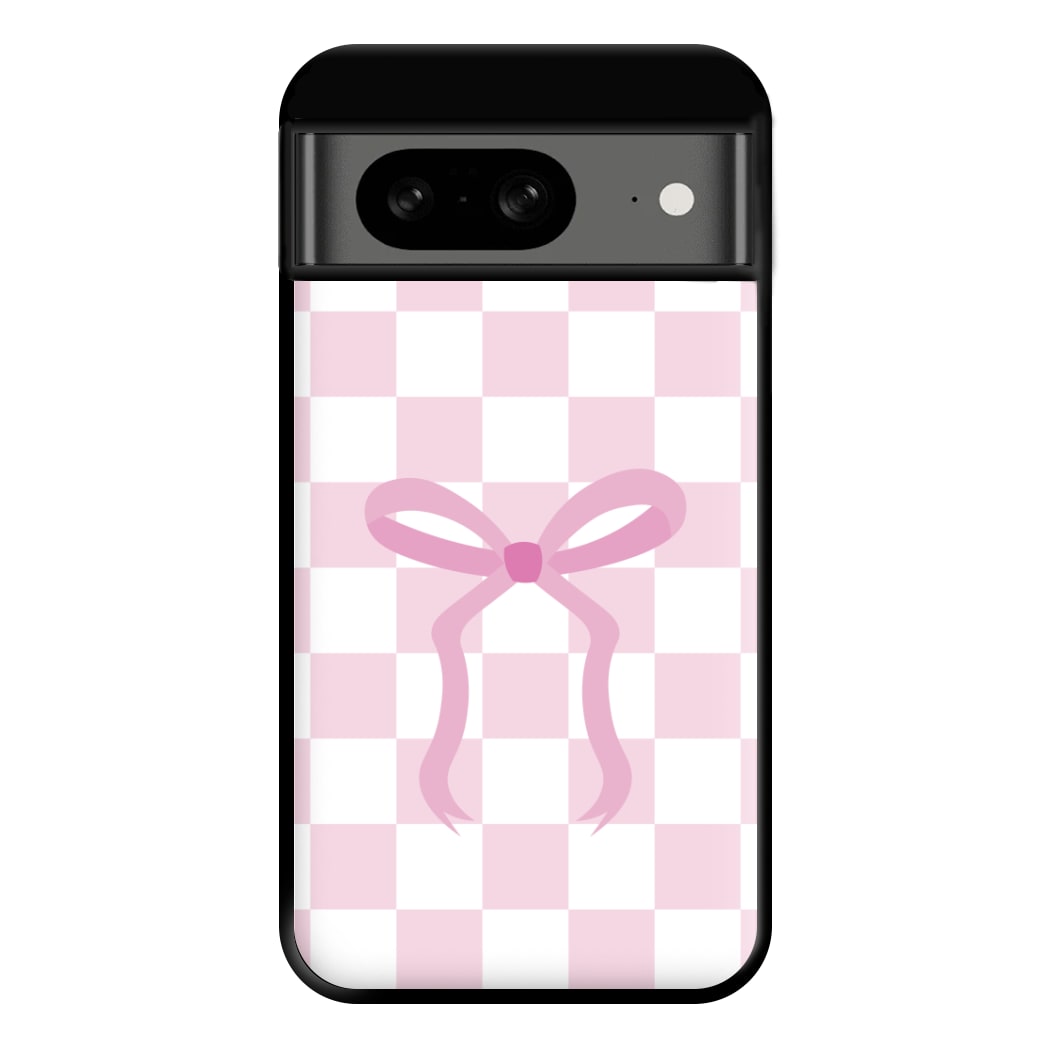 Checkered Coquette Bow Pink Phone Case for Google Pixel 8